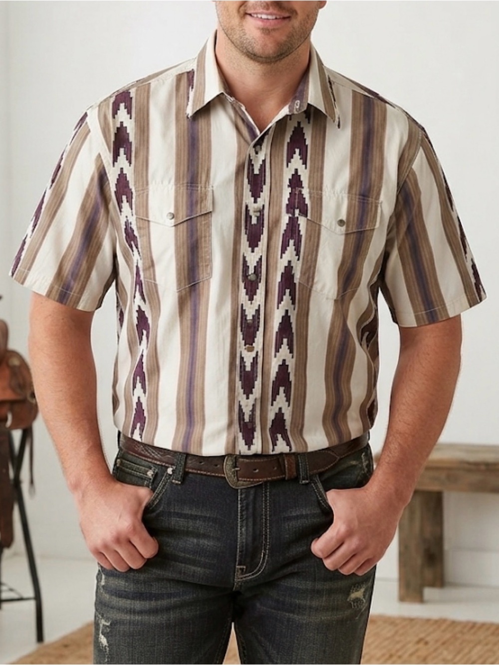 Vintage Frontier Series Aztec Western Southwestern Shirt XL Retro Vibe Western